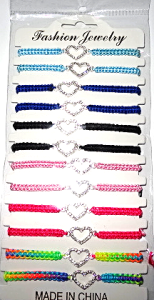 Bransoletka plecionka sznurkowa, cekinowe serce puste - BRA3