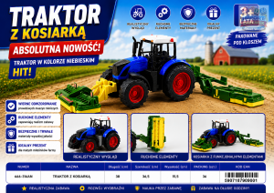 Traktor z maszyną koszenia niebieski - TRA82